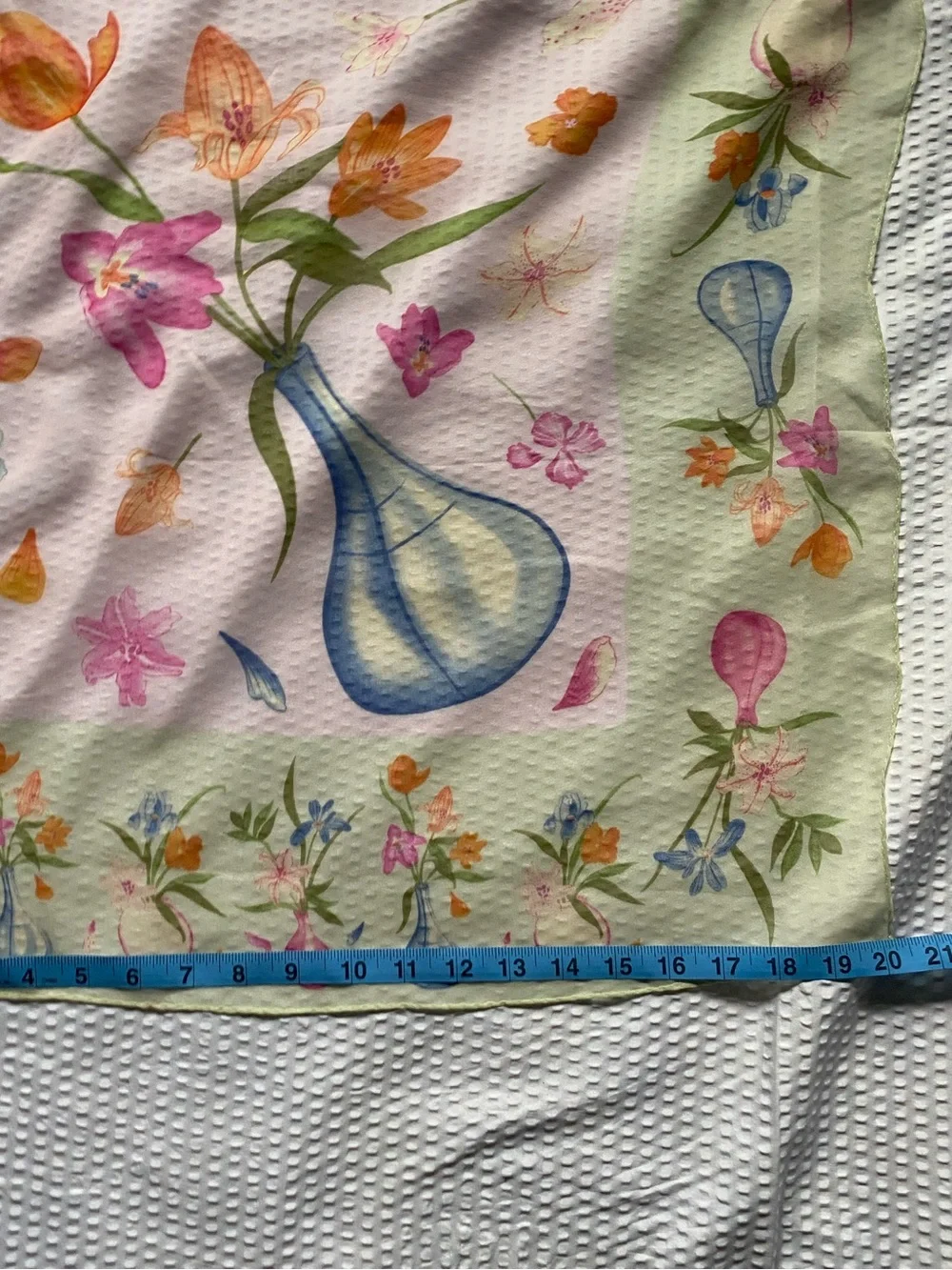 Vintage Halston Floral Vase Silk Chiffon Scarf in Pink, Blue & Orange